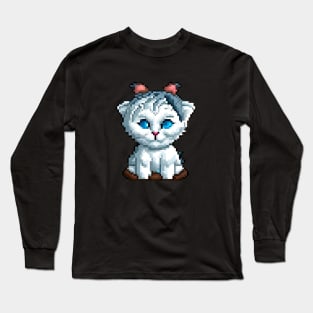 A cat with bright blue eyes and a red nose. Long Sleeve T-Shirt